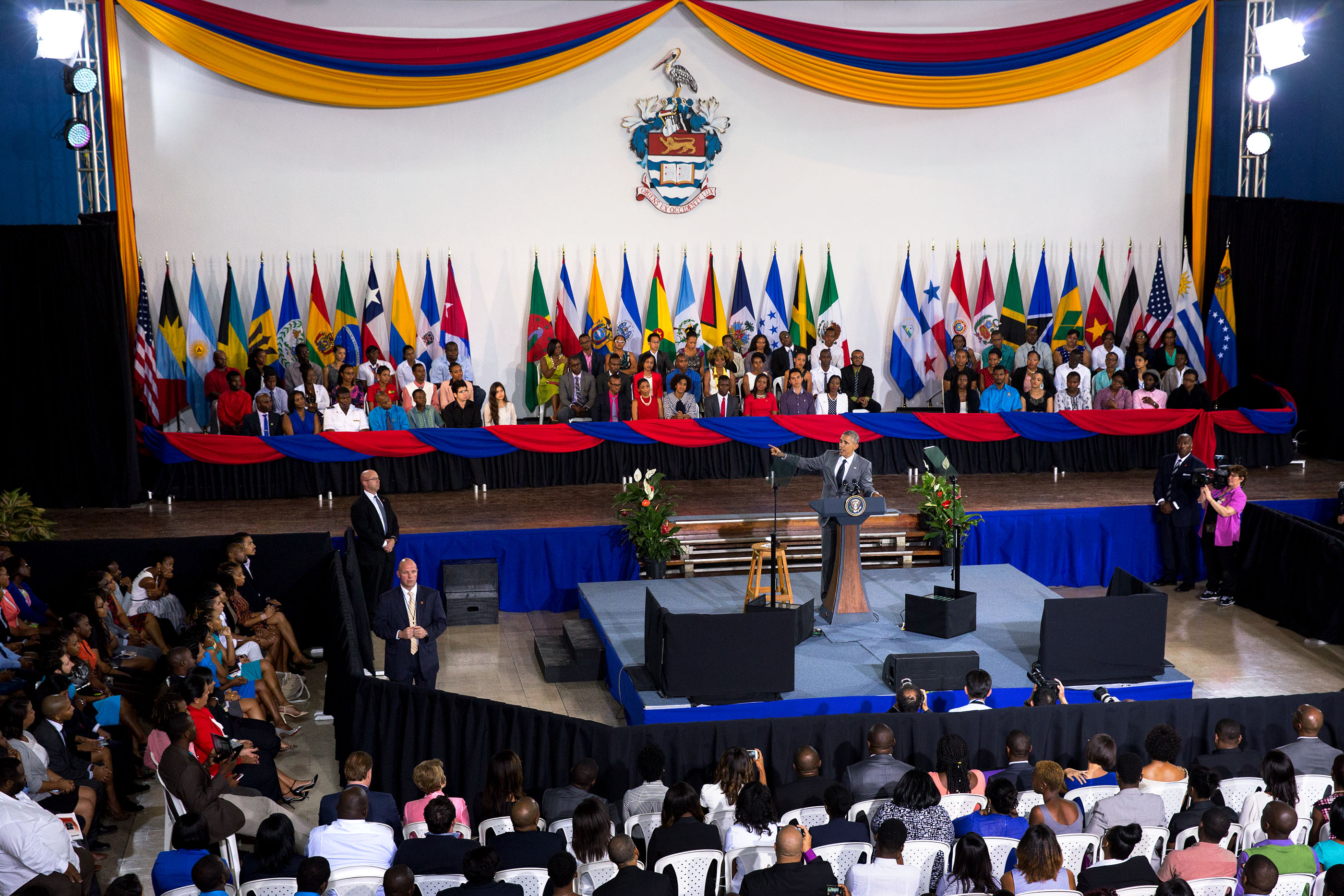President Obama delivers remarks during a "Young Leaders of the Americas Initiative" town hall at the University of the West Indies. (Official White House Photo by Amanda Lucidon)
