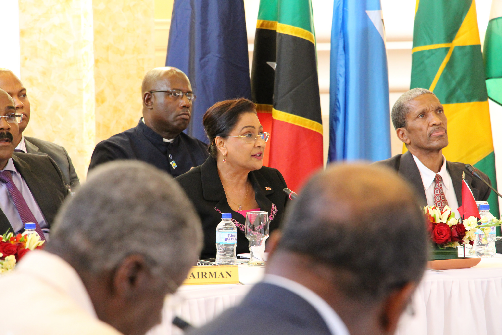Prime Minister of Trinidad and Tobago, the Hon. Kamla Persad-Bissessar addresses the 17th Special Meeting of the Conference of Heads of Government of CARICOM on Ebola and Chikungunya, Diplomatic Centre, Port of Spain, Trinidad and Tobago, 4 November,