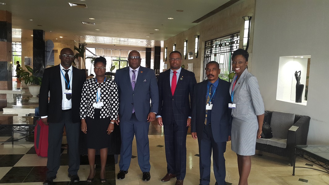 (L-R) Director of People's Empowerment, Mr. Duncan Wattley; Charges D'affaires Mrs. Verna Morris-Mills; Minister of Foreign Affairs, Honourable Mark Brantley; Prime Minister Dr. the Honourable Timothy Harris; Permanent Secretary Mr. Osbert