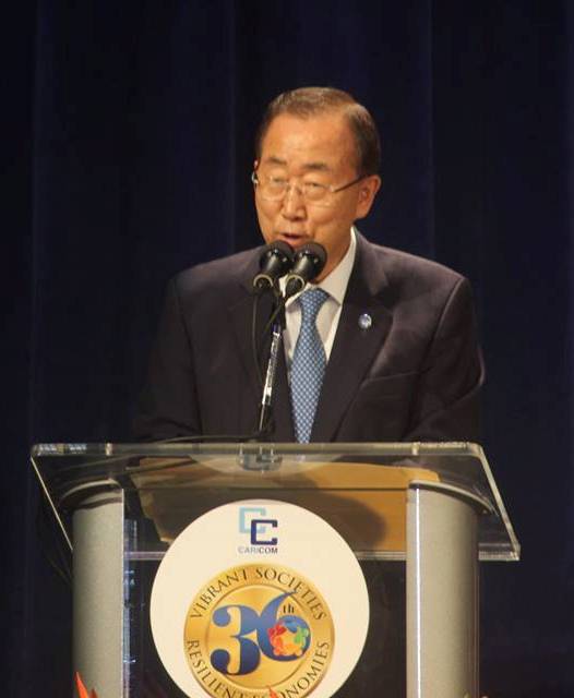 United Nations Secretary-General, Ban Ki-Moon addresses the opening ceremony of the 36th Meeting of the Conference of Heads of Government of CARICOM