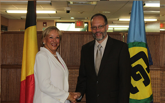 Ambassador to CARICOM from Belgium Her Excellency Godelieve van den Bergh on Wednesday presented her credentials to Secretary General of the Caribbean Community (CARICOM) Ambassador Irwin LaRocque during a ceremony at the CARICOM Secretariat headquar