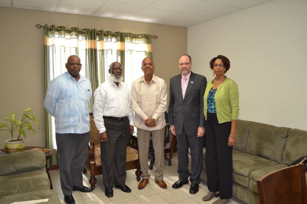 New Chairman of the Caribbean Community, Prime Minister Hon. Dean Barrow of Belize (c) is joined at his Belize City office by CARICOM Secretary-General Ambassador Irwin LaRocque (2nd right) , Belize&rsquo;s Minister of Foreign Affairs Hon. Wilfred El