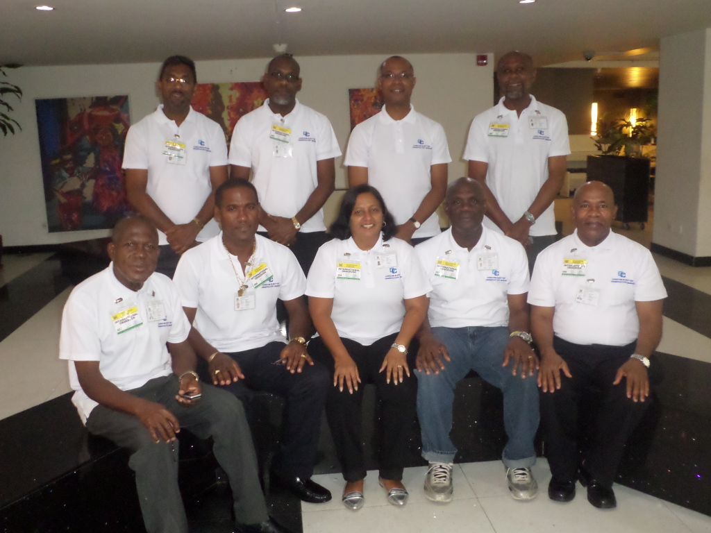 CARICOM Observers in Suriname: Standing, back row, from left: Devanand Persaud; Glendon Bennett; Brian Bellevue (Deputy Programme Manager, Foreign and Community Relations, CARICOM Secretariat); Ian Browne (Chief of Mission). Sitting, front Row, from