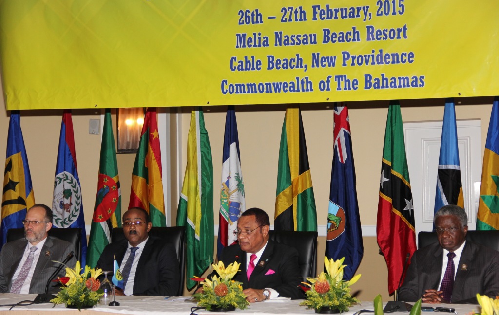 Head Table &ndash; closing press conference (l-r): CARICOM Secretary-General Ambassador Irwin LaRocque; Prime Minister of Antigua and Barbuda the Hon. Gaston Browne; Chairman of CARICOM and Prime Minister of The Bahamas the Rt. Hon. Perry G. Christie