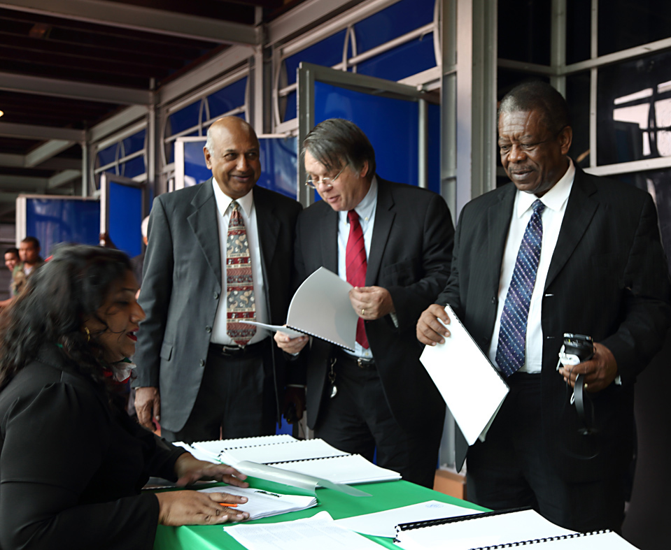 From left, are The Hon. Mr Justice Carl Singh, the Hon. Mr Justice Jacob Wit, the Rt Hon Sir Dennis Byron. (Photo via CCJ)