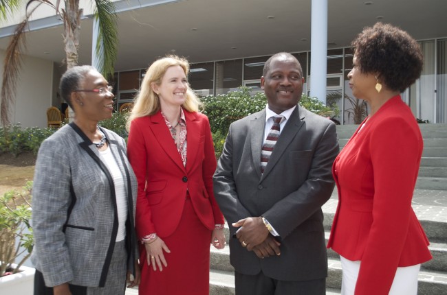 CAPTION: Hon. Donville Inniss, Minister of Industry, International Business, Commerce and Small Business with (L-R) Denise Noel-Debique, Gender Advisor, CDB; Meg Jones, Senior Millennium Development Goals, ITC and CDB’s Officer-in-Charge of Pro