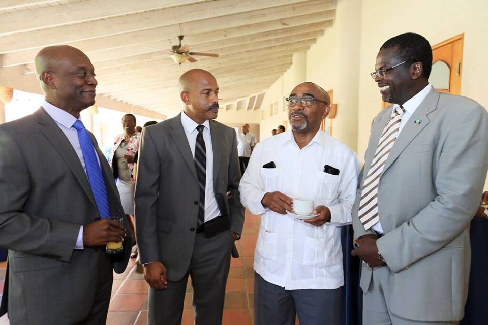 Launch of the Caricom Development Fund (CDF) 2nd Cycle: L-R: CDF Chair Alvin Halaire (TT); CEO Rodinald Soomer (Slu); Min. Darcy Boyce (Bdos); Min. Claude Hogan (Msr) 21 Sept 2015 at Bridgetown.
