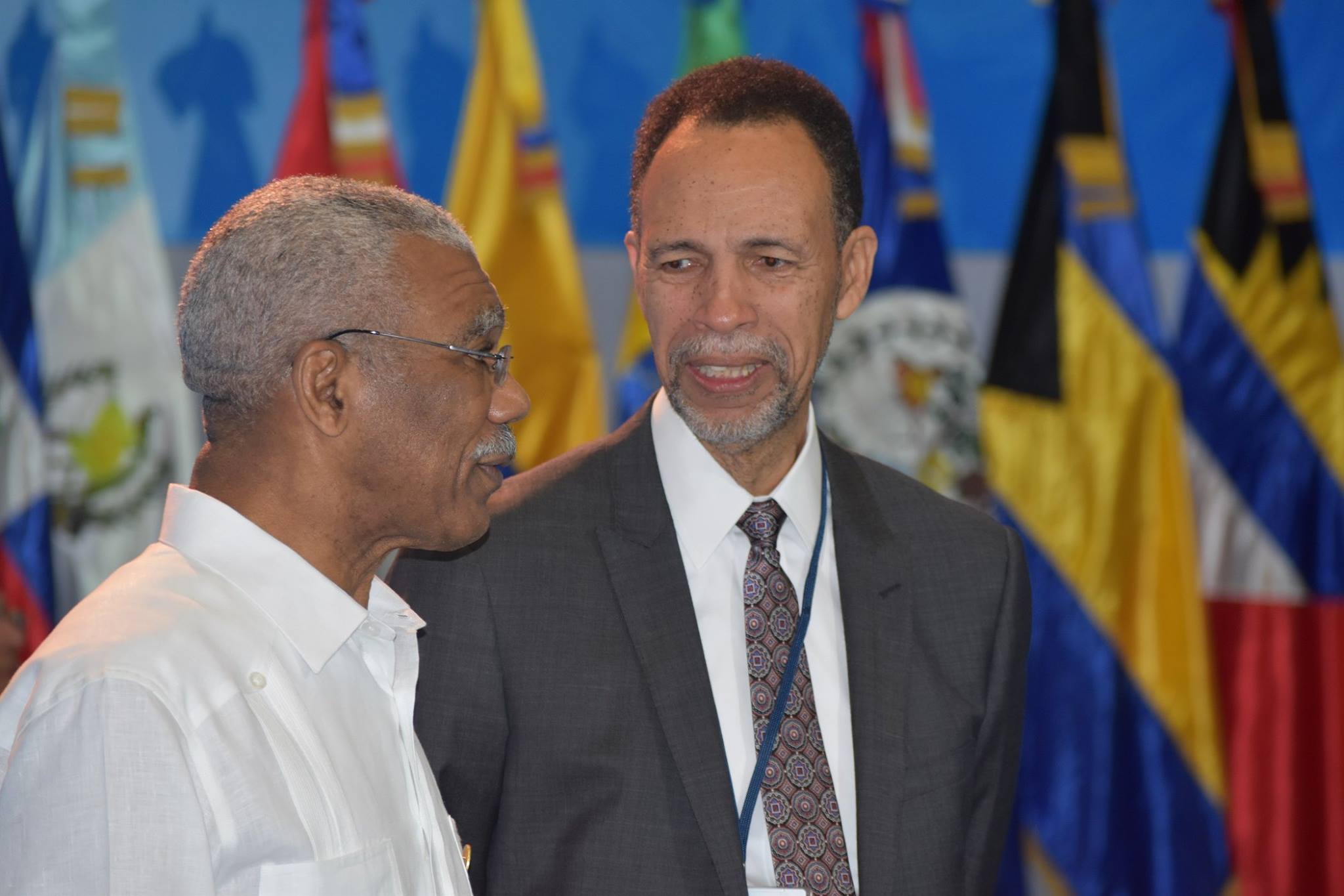 President David Granger and Ambassador Colin Granderson, Assistant Secretary General of the Caribbean Community (CARICOM) at the Fifth Summit of Heads of State and Government of the Community of Latin American and Caribbean States (CELAC).