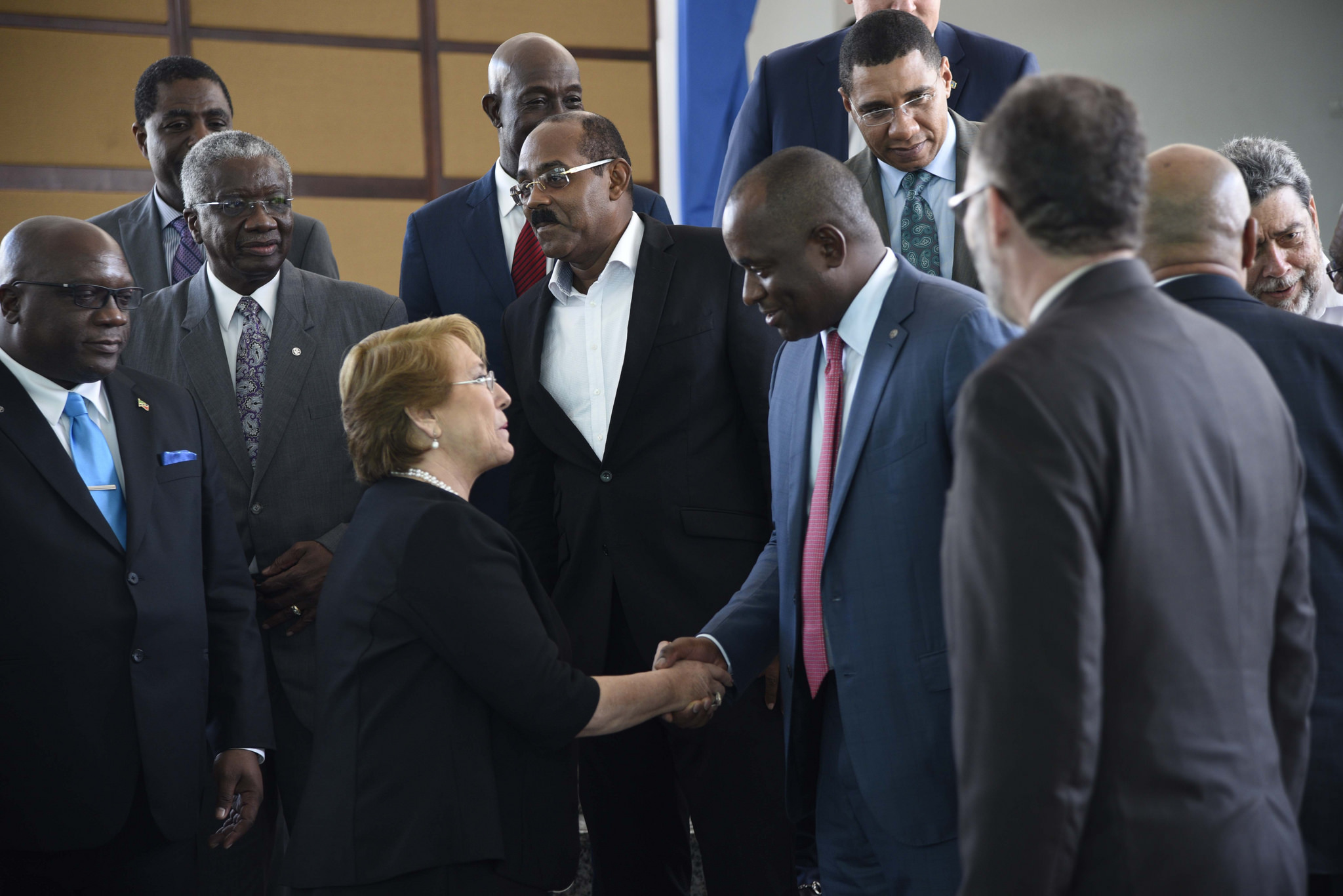 Chile President, Michelle Bachelet greets CARICOM Chairman, Prime Minister of Dominica, Hon. Roosevelt Skerrit