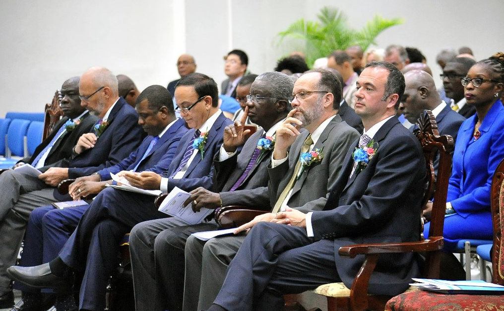 The Hon. Freundel Stuart, Prime Minister of Barbados and Chairman of CARICOM (third from right) and CARICOM Secretary-General, Ambassador Irwin LaRocque (second from right) at the inauguration of the Caribbean Centre for Renewable Energy and Energy E
