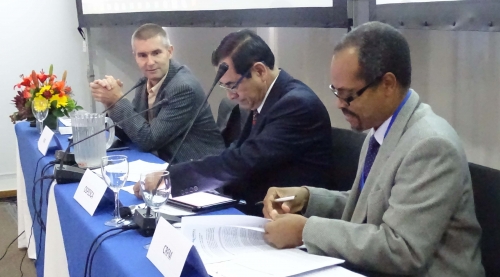 At the signing of the MOU, from left to right: Raymon van Anrooy, Secretary of WECAFC; Mario González Recinos, Executive Director of OSPESCA; and Milton Haughton, Executive Director of the CRFM (Photo via CRFM)