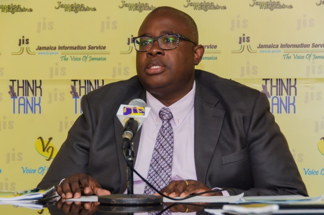 Executive Director of the Jamaica Anti-Doping Commission (JADCO), Carey Brown, addresses a JIS Think Tank today (January 30), at the JIS head office in Kingston.