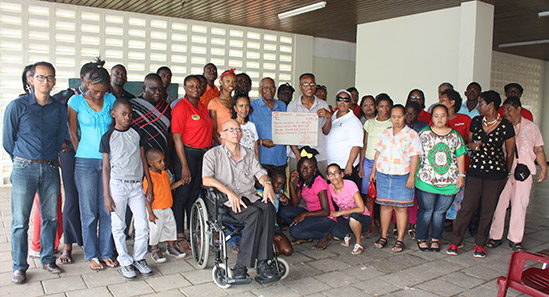 The CARICOM Secretariat Staff Association has demonstrated its spirit of philanthropy by visiting a home for the disabled and a children's home in Paramaribo, Suriname last Friday. Here pictured are members of the Staff Association with resident