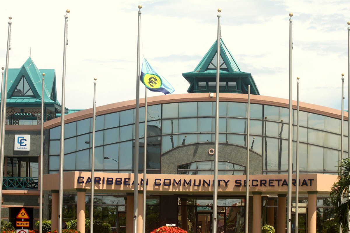 CARICOM Standard flown at half mast; Book of Condolence opened and Leaders, Staff and Guests sign to honour the memory of Mr. Patrick Manning, Former Prime Minister of Trinidad and Tobago.