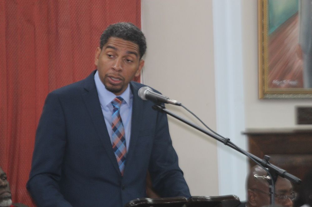 Minister of Finance Camillo Gonsalves speaking in Parliament on Monday, during the delivery of the 2018 budget address