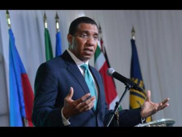 Prime Minister Holness speaking at the IMF Forum yesterday