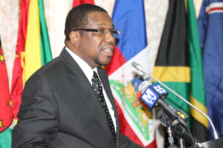 Acting Chairman of the Thirty-Eighth Meeting of the Council for Trade and Economic Development, the Hon. Alva Baptiste, Minister of External Affairs, International Trade and Civil Aviation of Saint Lucia makes remarks at the opening ceremony on Frida