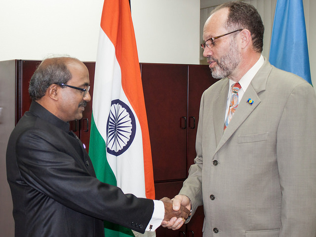 Secretary-General Ambassador Irwin LaRocque welcomes H.E. Mr. Venkatachalam Mahalingam, Plenipotentiary Representative of India to the Caribbean Community (CARICOM).