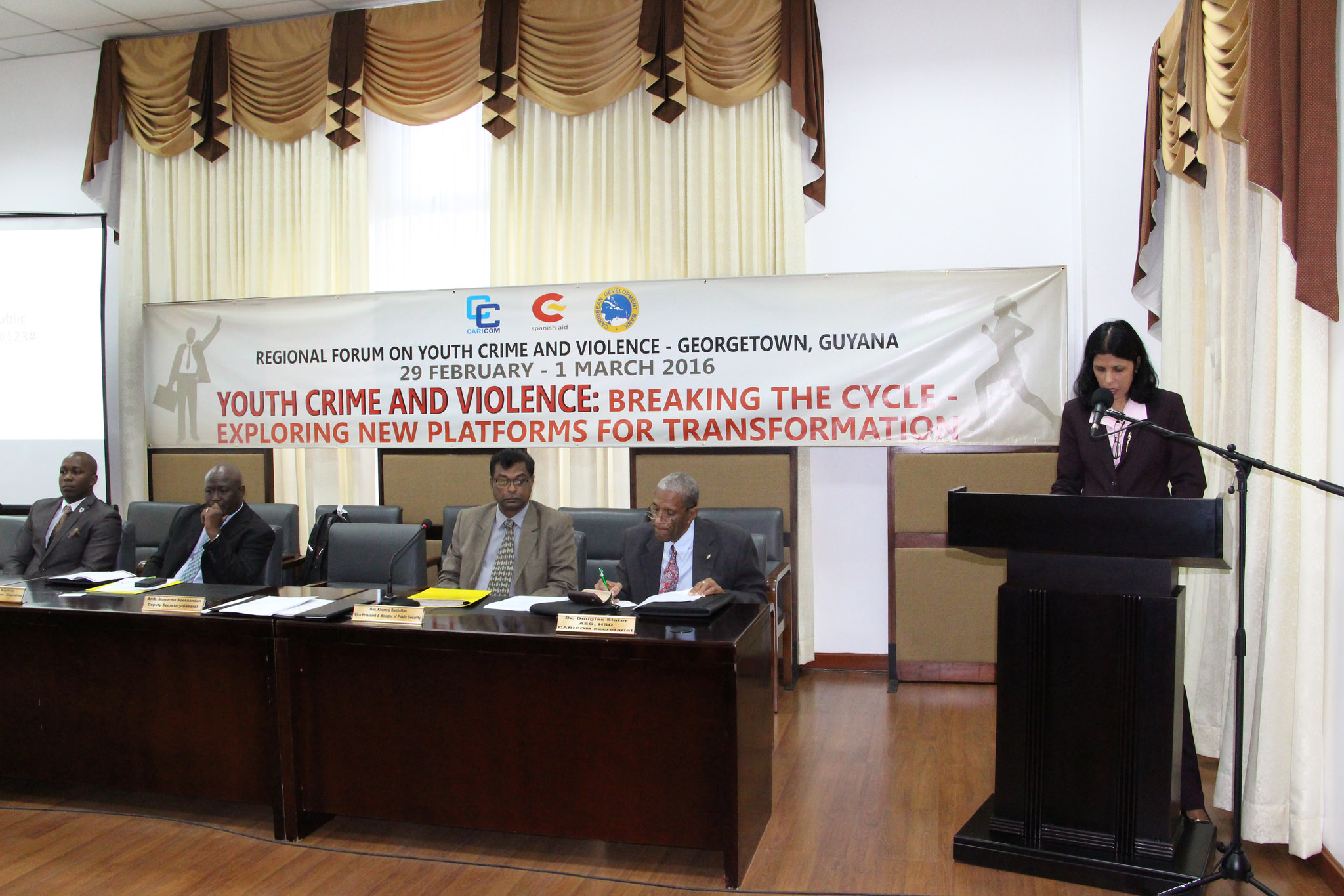 Dr Manorma Soeknandan Deputy Secretary General, Caricom Secretariat delivering remarks at the Regional Forum Of Youth Crime And Violence