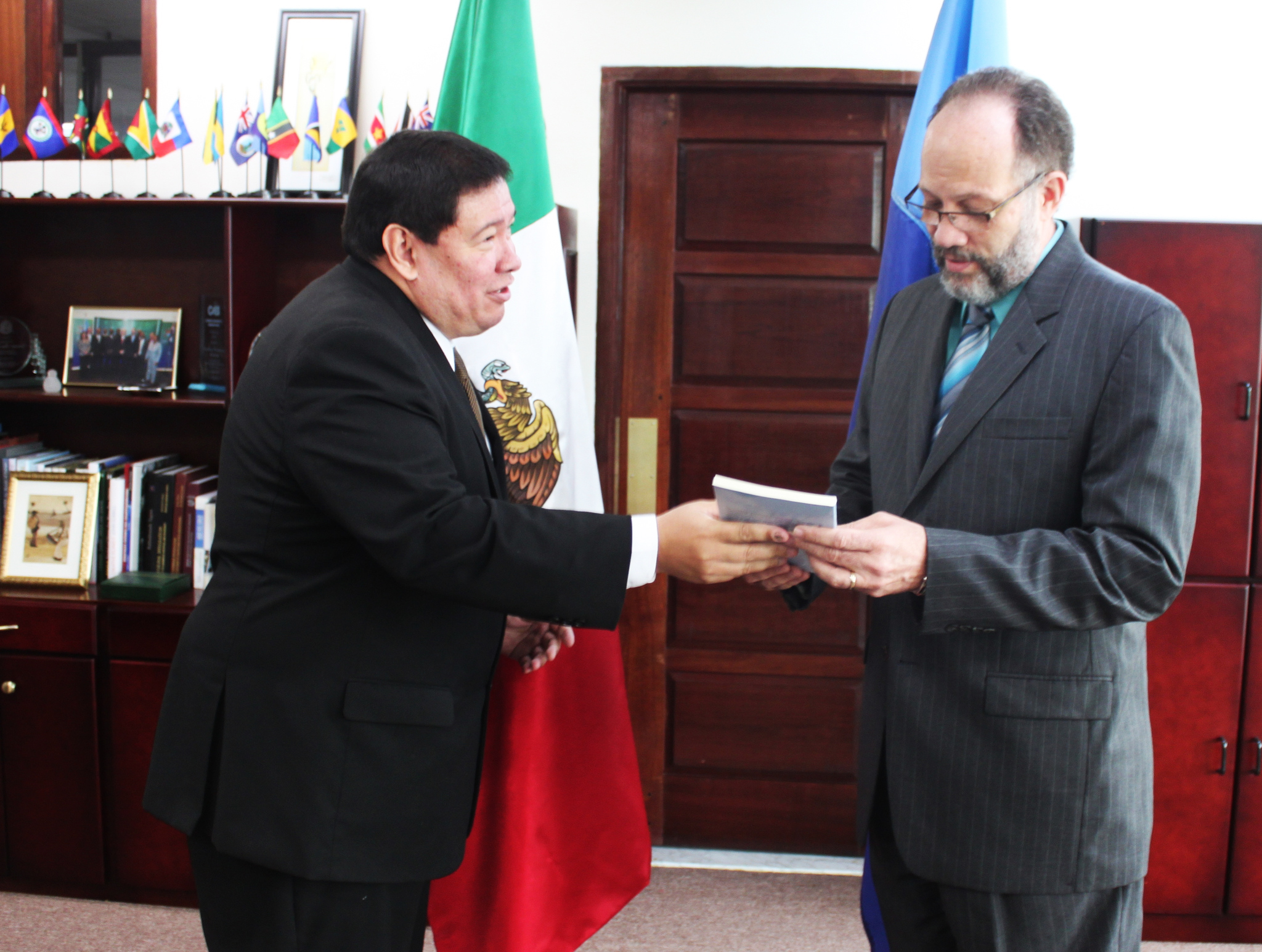 The Plenipotentiary Representative of Mexico to the Caribbean Community (CARICOM), His Excellency Iván Roberto Sierra Medel, presents his Letter of Credence to the Secretary-General, CARICOM, Ambassador Irwin LaRocque