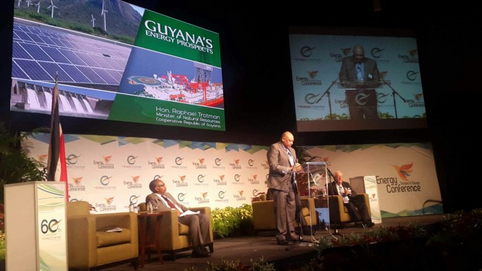 Minister of Natural Resources of Guyana, the Hon. Raphael Trotman, addressing the Conference at the Hyatt Hotel, Port of Spain, Trinidad and Tobago, on Tuesday.