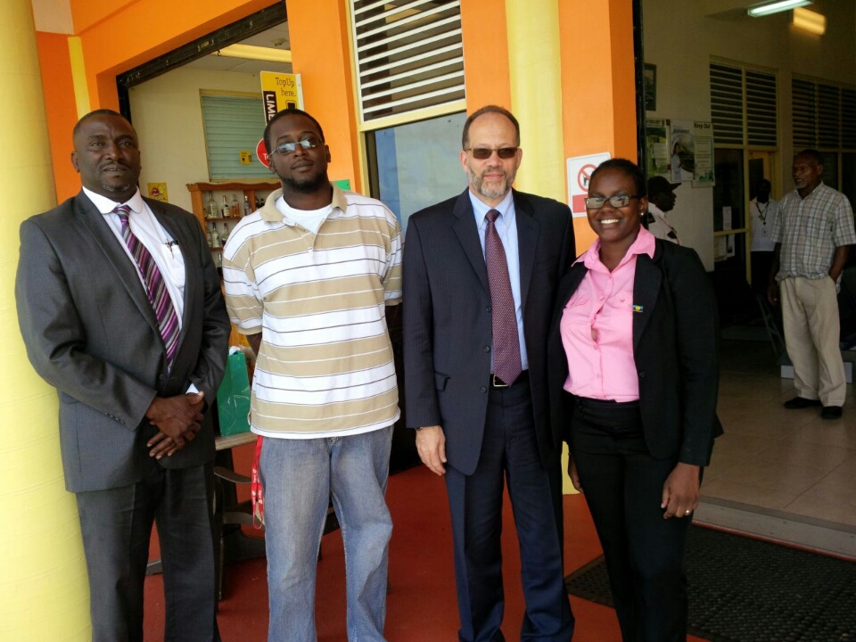Taking time-out with the Youth: (l-r) Montserrat&rsquo;s Premier Hon. Donaldson Romeo; Stanley Graeme , Dean of the CYAP; CARICOM Secretary-General Ambassador Irwin LaRocque; Claris Yearwood, CYA.
