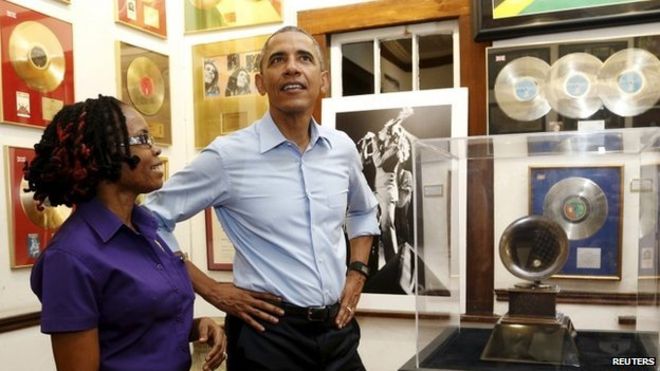 The Bob Marley museum in central Kingston was Barack Obama's first stop after landing in Jamaica
