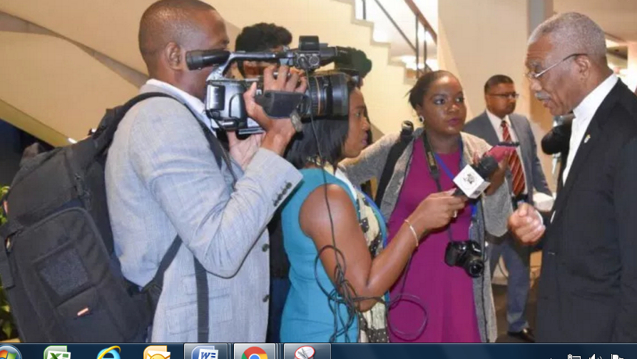 President David Granger speaking to the Guyanese media corps who are currently covering the United Nations General Assembly in New York