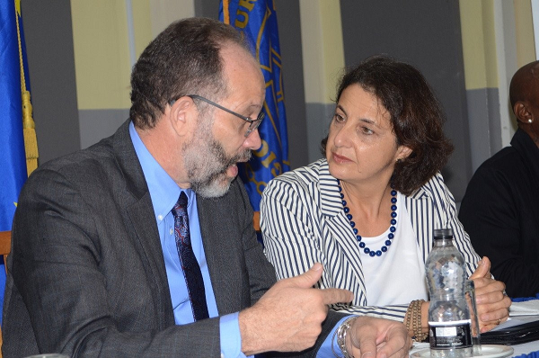 L-r Secretary-General LaRocque  converses with Head of EU Delegation, Ambassador Daniela Tramacere during the launch