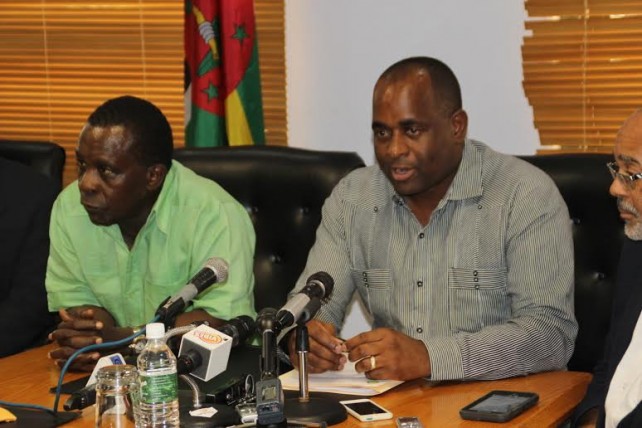 PM of Grenada Mitchel (left) with Dominica&rsquo;s PM Skerrit at the press conference