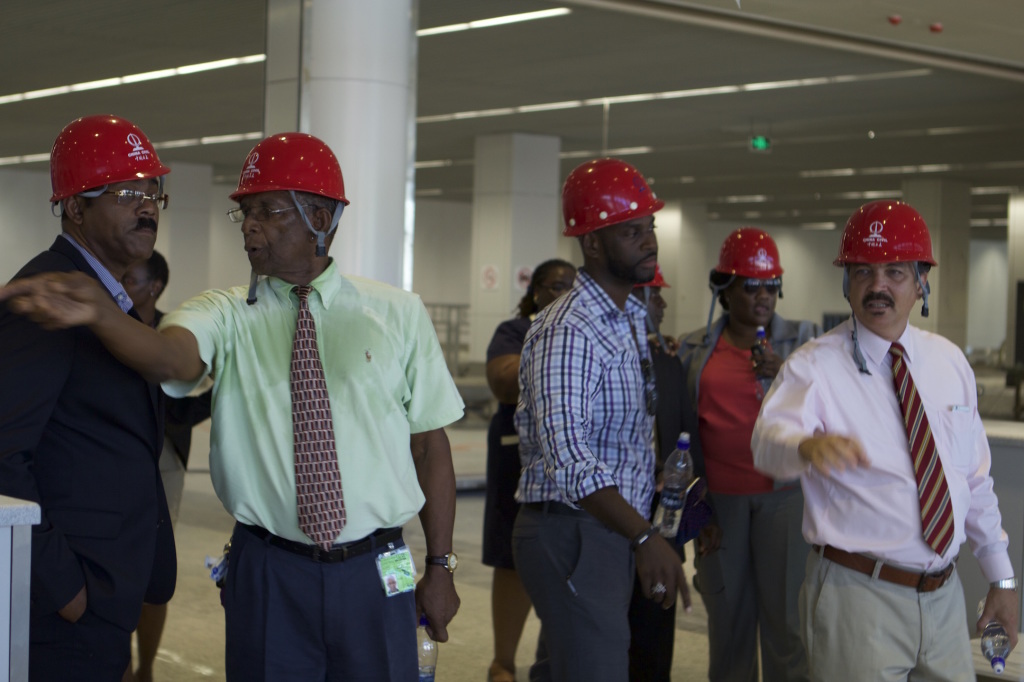 Prime Minister of Antigua and Barbuda, the Hon. Gaston Browne (left), during his tour of the VC Bird International Airport in February, 2015.