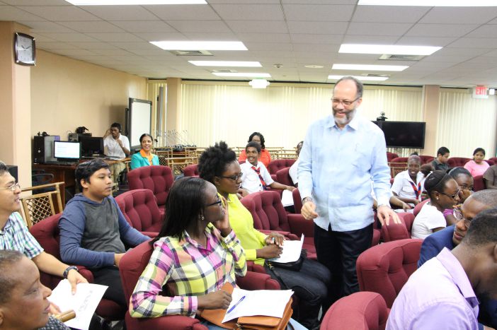 CARICOM Secretary-General, Ambassador Irwin LaRocque interacts with youth at the Secretariat earlier this year