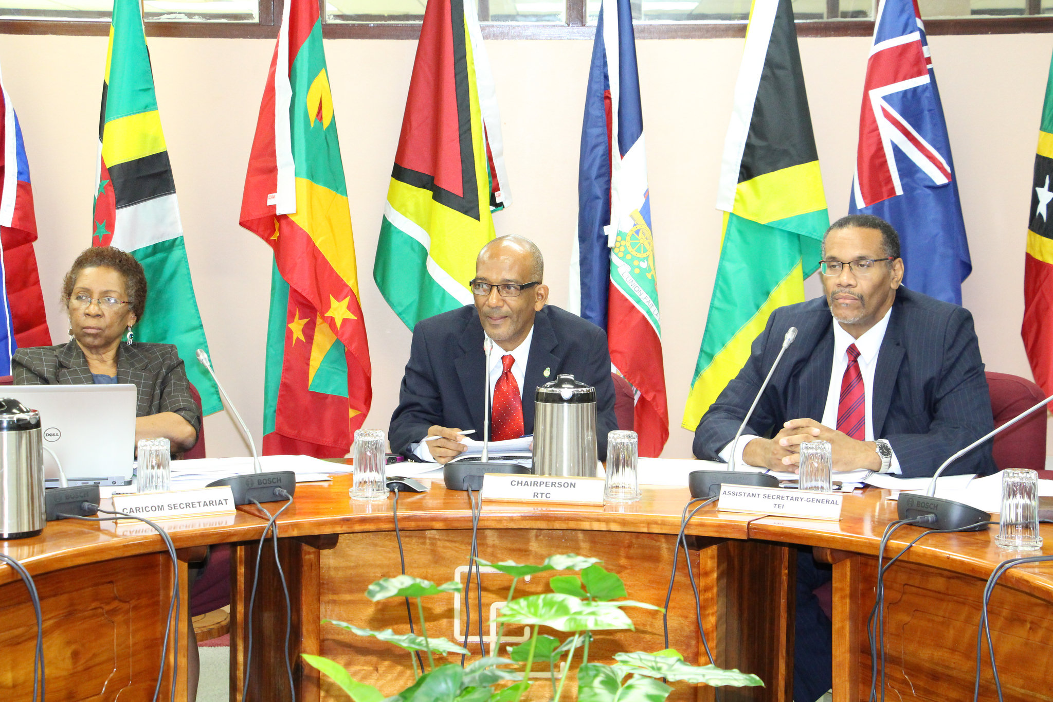 From left, Ms. Desiree Field-Ridley, Adviser, Single Market and Sectoral Programmes, CARICOM Secretariat, Mr. Godfred Pompey, Permanent Secretary, Ministry of National Security, Air and Seaport Development, St. Vincent and the Grenadines and Chair of