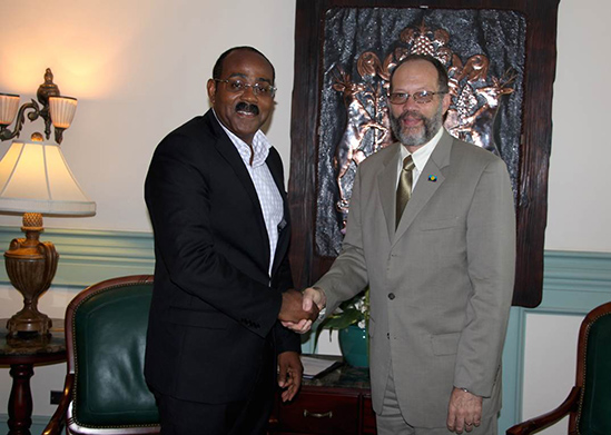 CARICOM Chairman and Antigua' and Barbuda's Prime Minister the Hon. Gaston Browne (left) and Secretary General of CARICOM, His Excellency Irwin Laroque