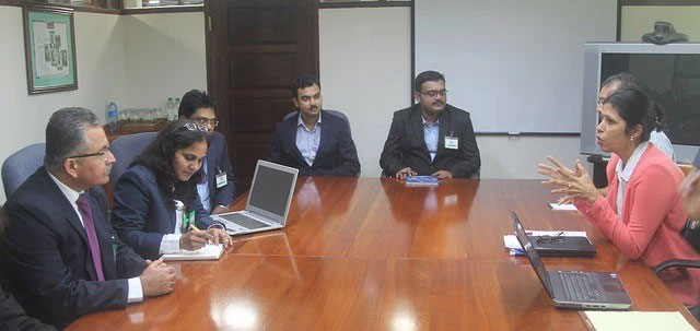 Deputy Secretary-General, CARICOM Secretariat, Ambassador Manorma Soeknandan makes a point to the team from the Centre for Development of Advanced Computing (C-DAC).