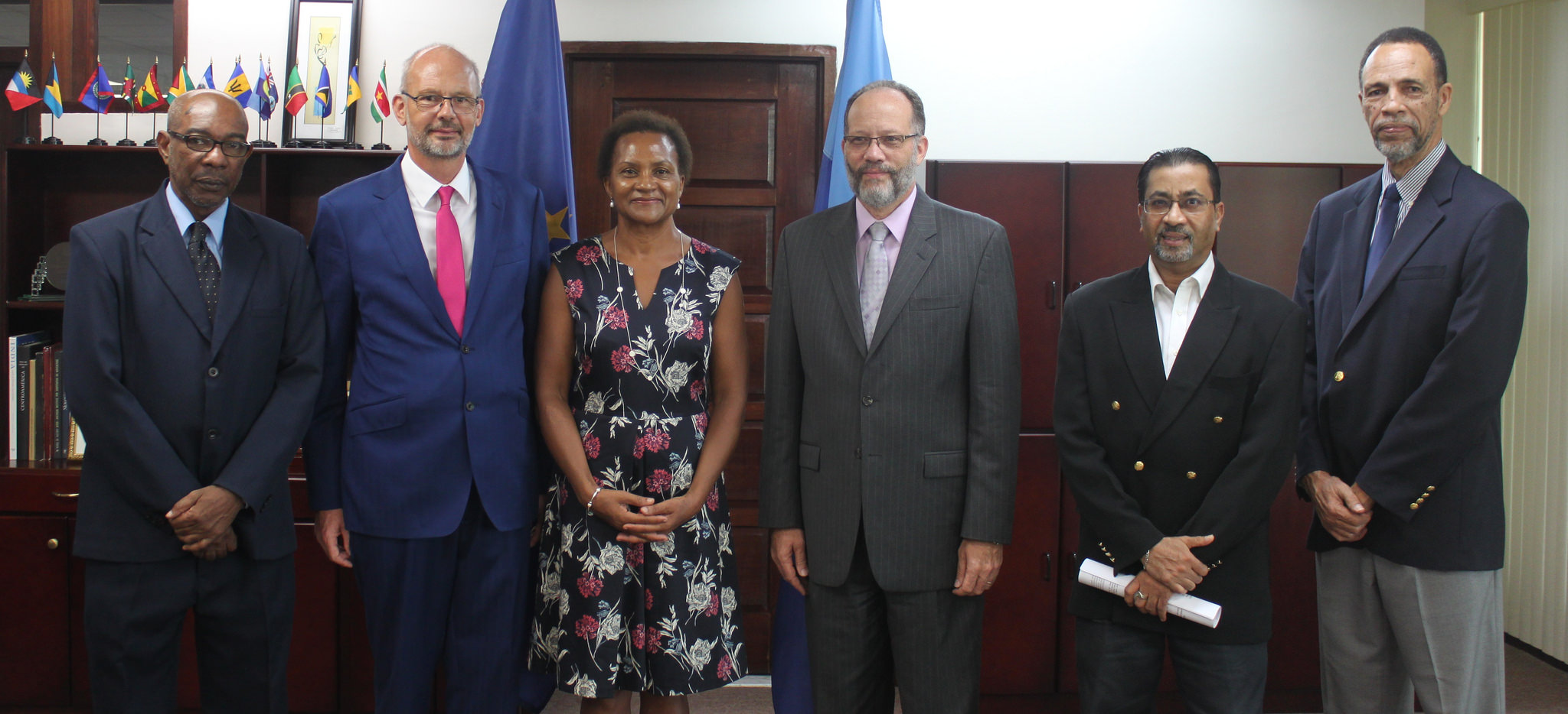 (L-R) Mr. Percival Marie, Director-General, CARIFORUM; His Excellency Mikael Barfod; Mrs. Maxia Barfod; Ambassador Irwin LaRocque, Secretary-General, Caribbean Community (CARICOM); Mr. Neville Bissember, Advisor, Office of the Secretary-General; and