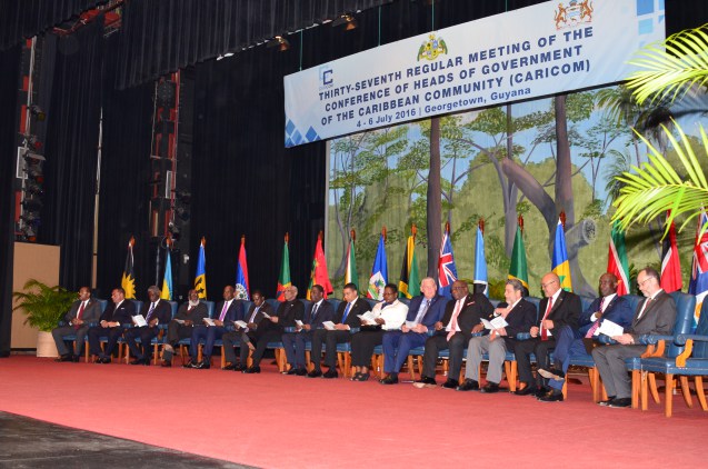 CARICOM Heads of Government, representatives of Heads of Government and Secretary-General at the opening ceremony of the 37th Regular Meeting of the Conference of Heads of Government, 4 July, 2016