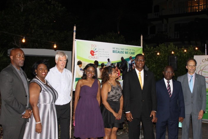 From left: Mr Weseley Clerveaux, PS, Ministry of Health, Hon. Rhondalee Braithwaite-Knowless Attorney General, TCI, His Excellency Governor Peter Beckingham, Dr Shandey Malcolm, TCI THP Coordinator, Dr. Lisa Indar Head, Tourism and Health Programme,