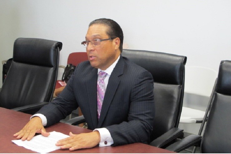 Cayman Islands Premier Alden McLaughlin making the aid announcement yesterday.