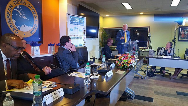 St. Lucia&rsquo;s Prime Minister Hon. Allen Chastanet addresses the launch of CCRIF&rsquo;s 10th anniversary celebrations at the CDB, Barbados