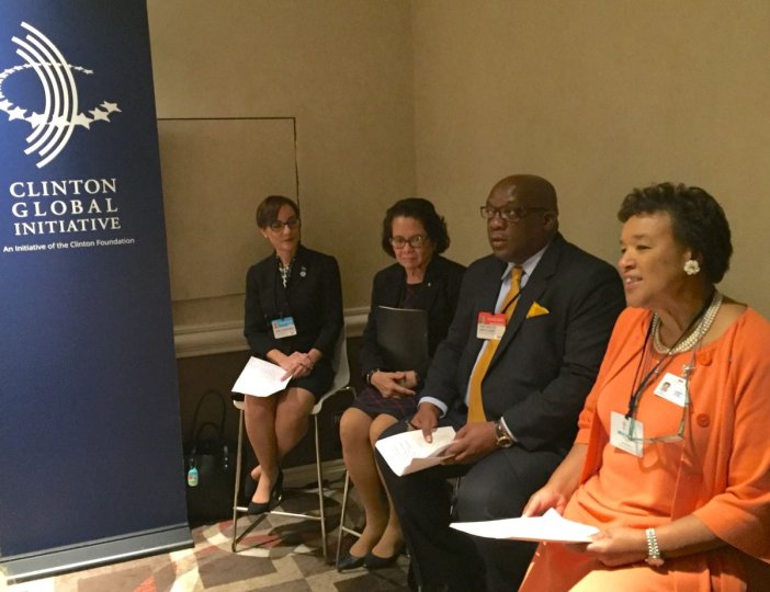 From left, Senator the Honourable Kamina Johnson Smith, Jamaica&rsquo;s Minister of Foreign Affairs and Foreign Trade, Her Excellency Sandra Granger, Guyana&rsquo;s First Lady; Dr. the Hon. Timothy Harris, Prime Minister of St. Kitts and Nevis, and t