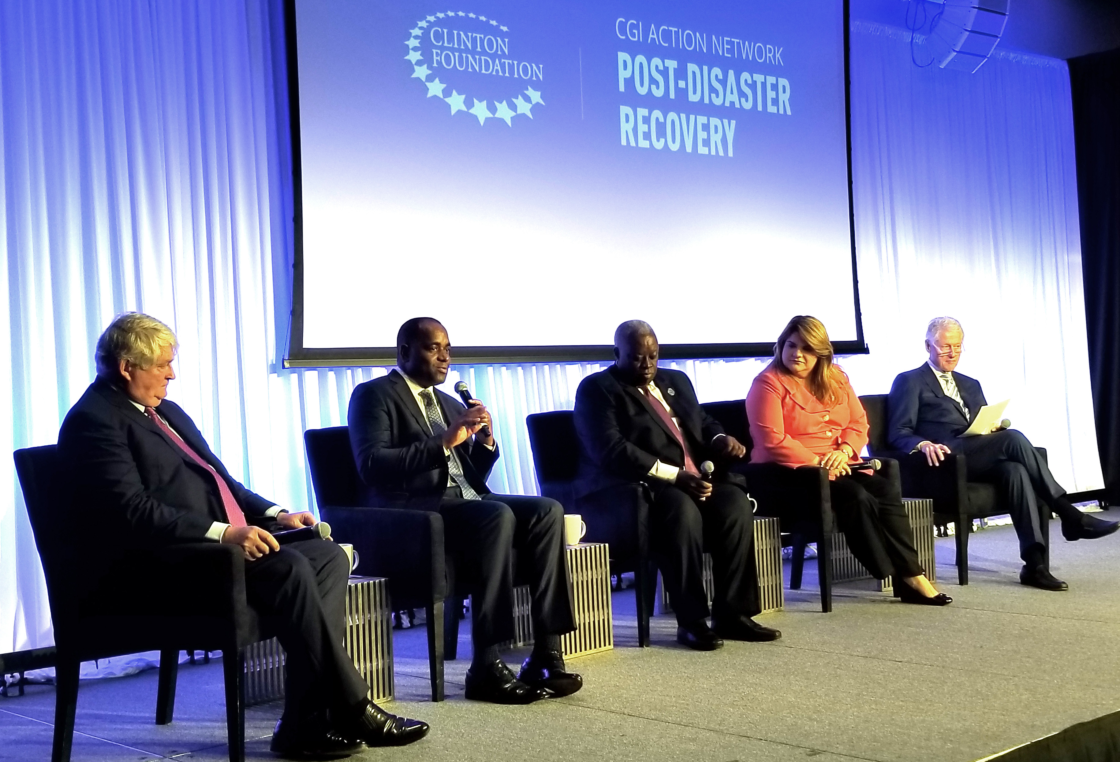 Prime Minister Roosevelt Skerrit of Dominica presents during the Opening Panel Discussion