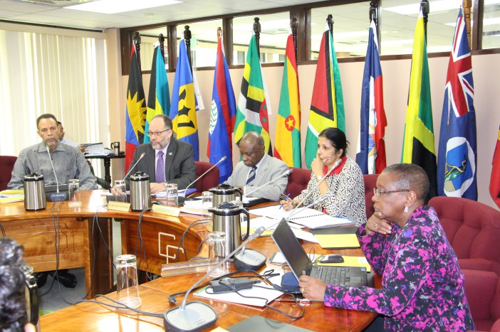 Chairman of the Community Council, Guyana&rsquo;s Foreign Minister Hon. Carl Greenidge (3rd left); CARICOM Secretary-General Ambassador Irwin LaRocque (2nd left); Deputy-Secretary-General Ambassador Manorma Soeknandan (2nd right); Assistant Secretary