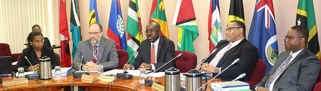 Hon Chet Greene, COTED Chairman and Minister of Foreign Affairs and International Trade, Antigua and Barbuda (3rd left) addresses the Meeting