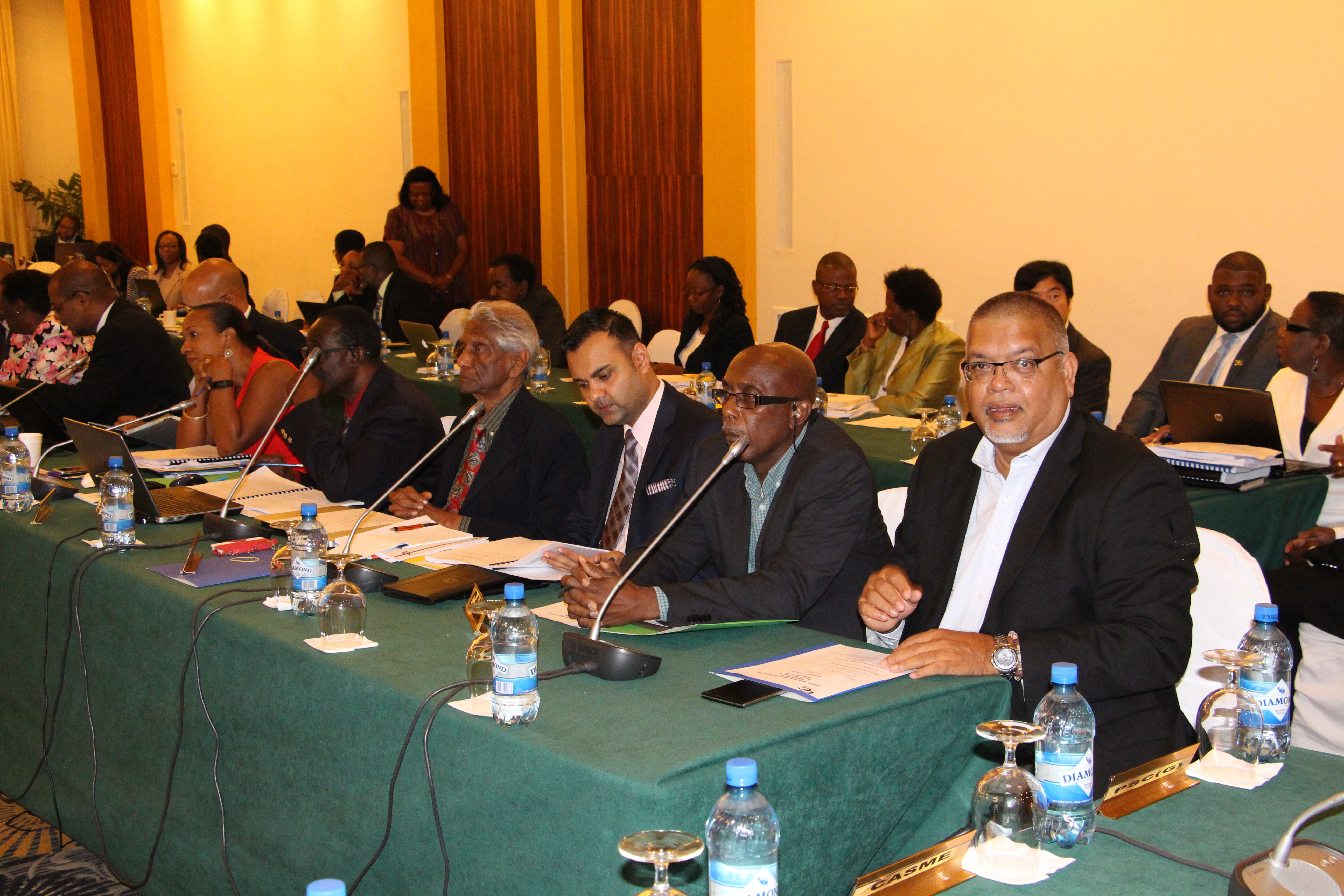 Mr. Ramesh Dookhoo (right) at a Council fo Trade and Economic Development (COTED) Meeting which convened a special session with the Region&rsquo;s private secto