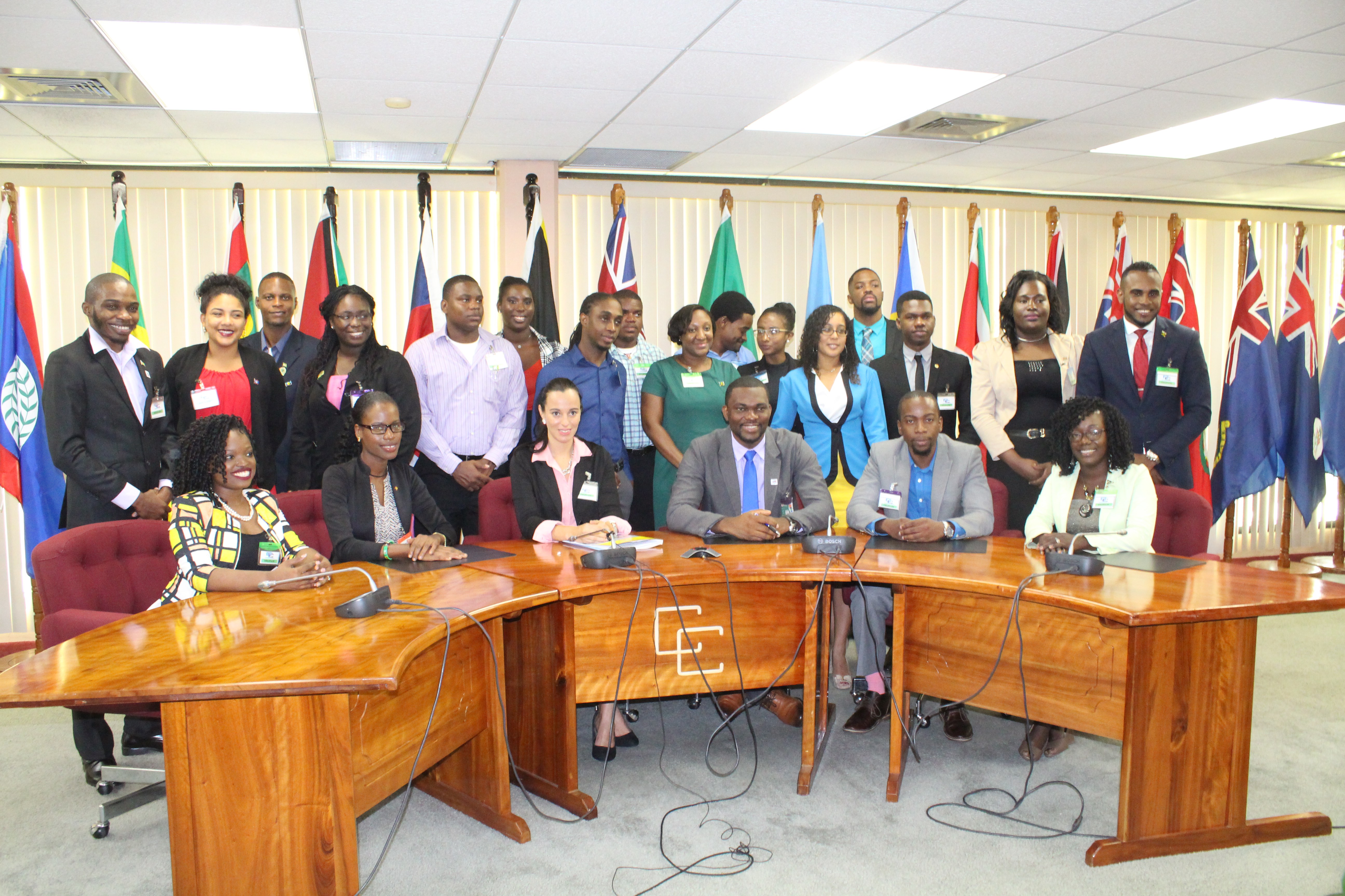 CARICOM Youth Ambassadors pose for a photo at the end of the opening ceremony for a CYAP Orientation and Capacity Building Workshop being held at the CARICOM Secretariat June 5-8, 2017