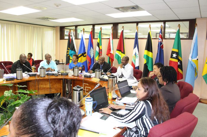 Delegates share a light moment on Monday during the first of the two-day preparatory session of the 42nd Meeting of the Council for Trade and Economic Development (COTED), at the CARICOM Secretariat, Georgetown, Guyana.