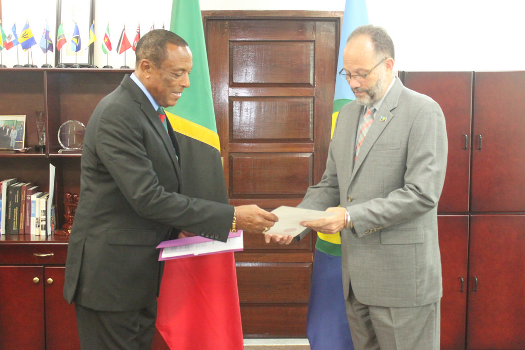 The Plenipotentiary Representative of St. Kitts and Nevis to the Caribbean Community (CARICOM), His Excellency Lionel Sydney Osborne presented his Credentials to the Secretary-General of CARICOM, Ambassador Irwin LaRocque, on Tuesday, 22 September 20