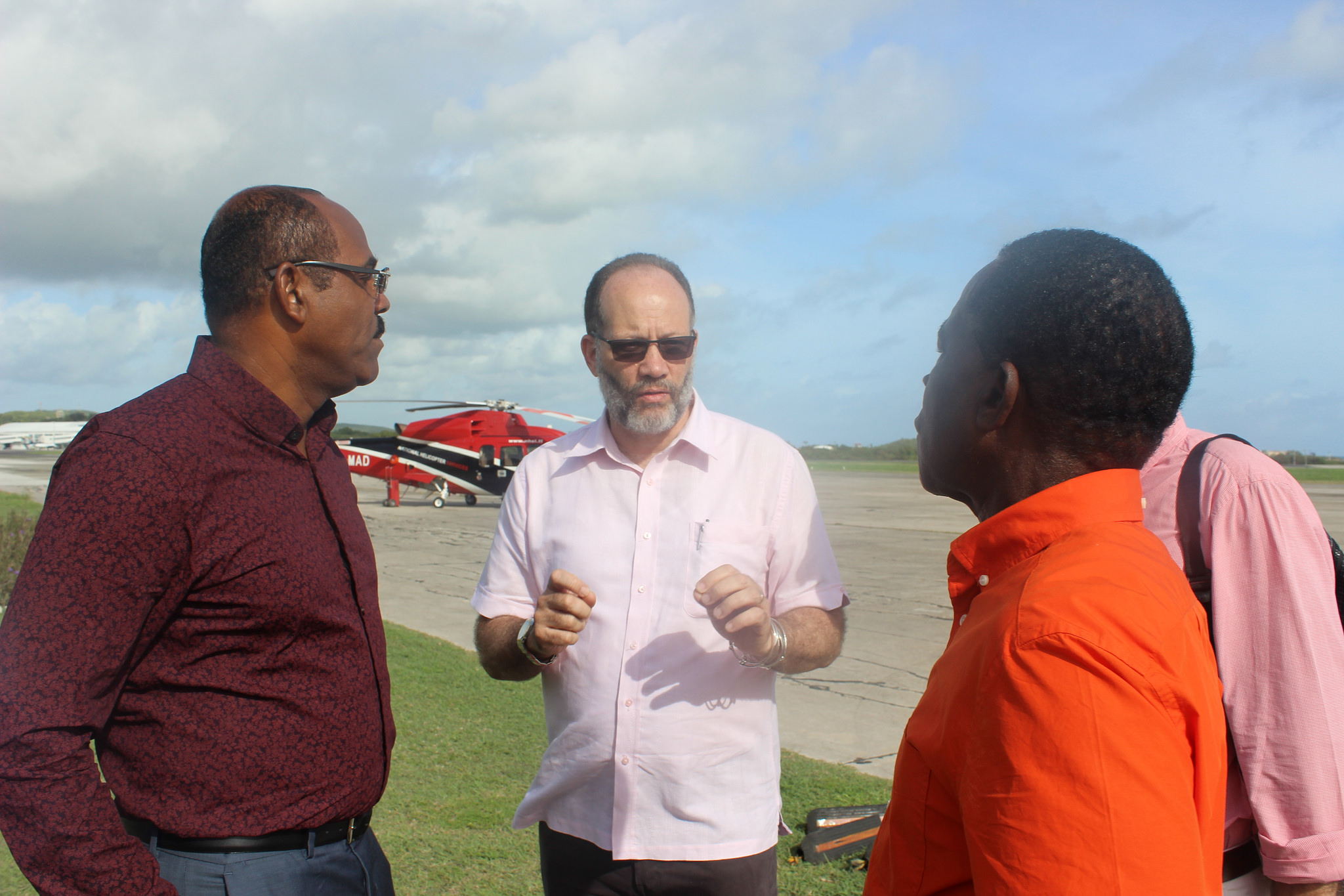 On Barbuda after Hurricane Irma - (l-r) PM Gaston Browne of Antigua/Barbuda; SG Ambassador Irwin LaRocque; CARICOM Chairman PM Dr Keith Mitchell