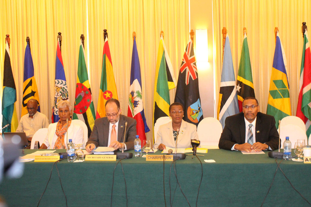 Members of the head table (L-R) Amb. Gail Mathurin, Director General in the Office of Trade Negotiations within the CARICOM Secretariat, Amb. Irwin LaRocque, Secretary-General, CARICOM, Senator the Hon. Maxine P.O McClean, Minister of Foreign Affairs